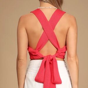Lulu's Coral Tie-Back Cropped Sweater Tank